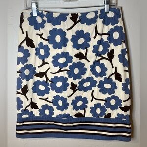 Boden Blue and White Floral Knee Length Skirt Size 12R